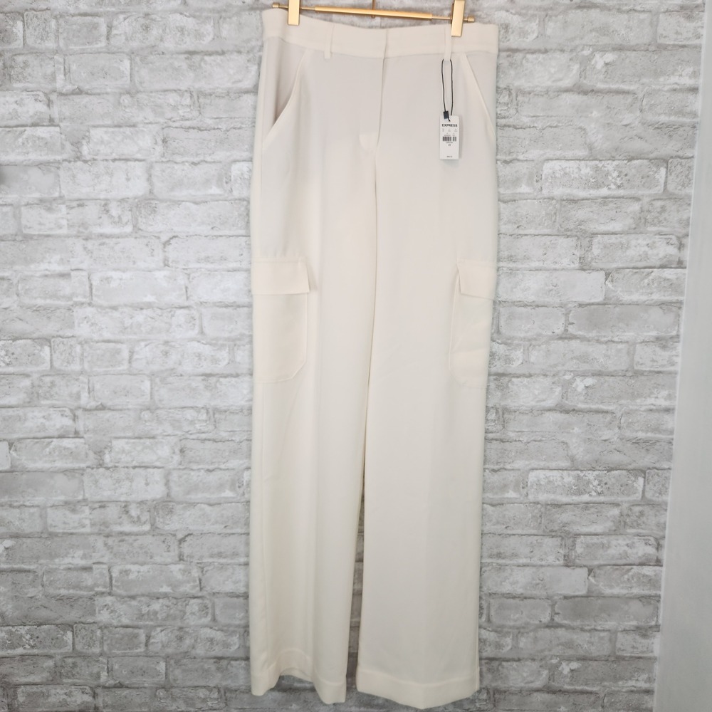 Express Ivory Wide Leg Cargo Trousers High Rise Utility Modern Uniform 4